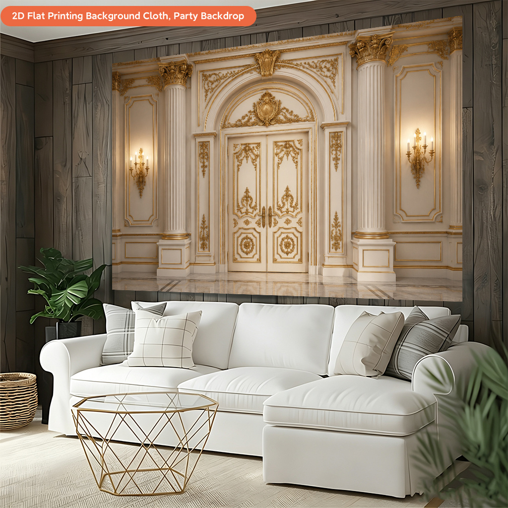 2D Flat Luxurious Palace Golden Door Photography Backdrop